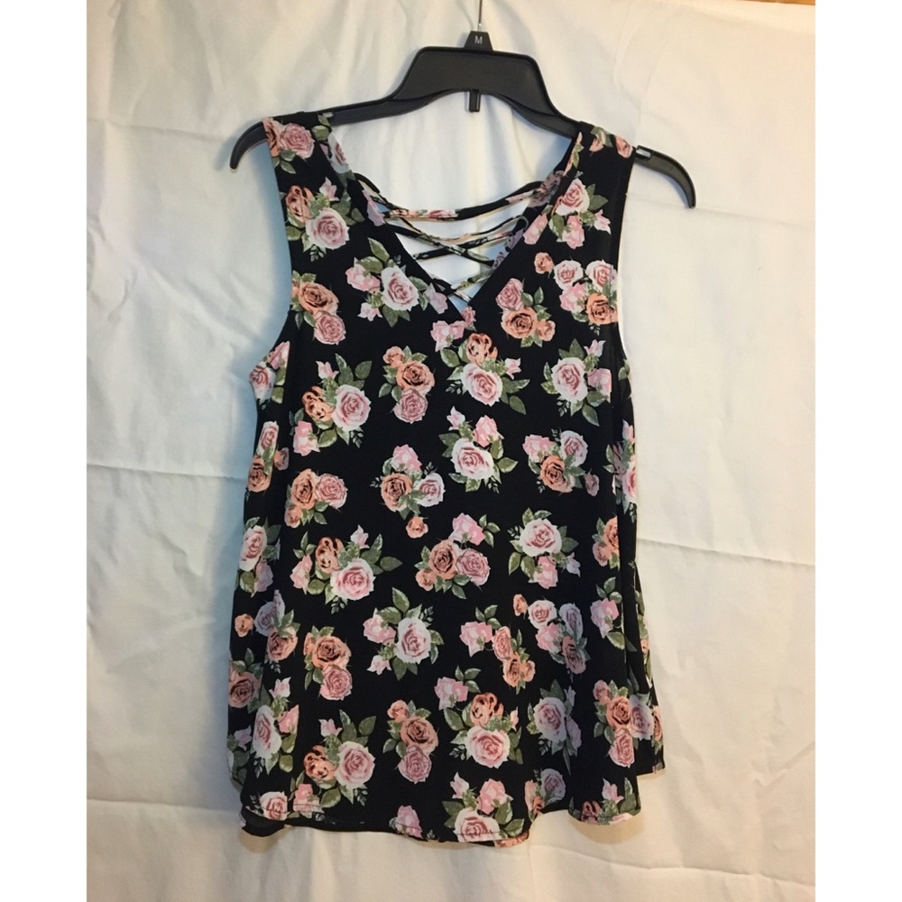Flower patterned cross stitch tank top